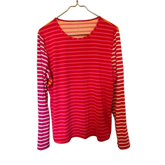 Lands' End Tops - Lands End Swim Rash Guard Shirt XL Pink/Orange Striped Long Sleeve Womens 18